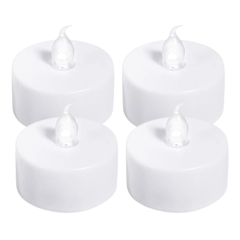 CASA & GRADINA - Set 4 lumanari decorative LED albe 3.7 x 3.8 cm, lumina galbena, flacara din plastic transparent, baterii AG4 incluse, pentru petreceri si decor interior