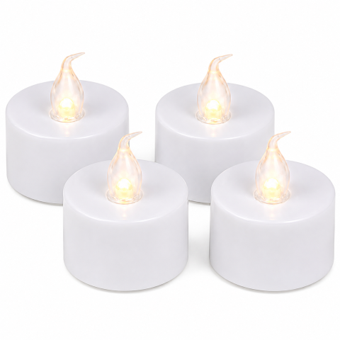 Set 4 lumanari decorative LED albe 3.7 x 3.8 cm, lumina galbena, flacara din plastic transparent, baterii AG4 incluse, pentru petreceri si decor interior [1]