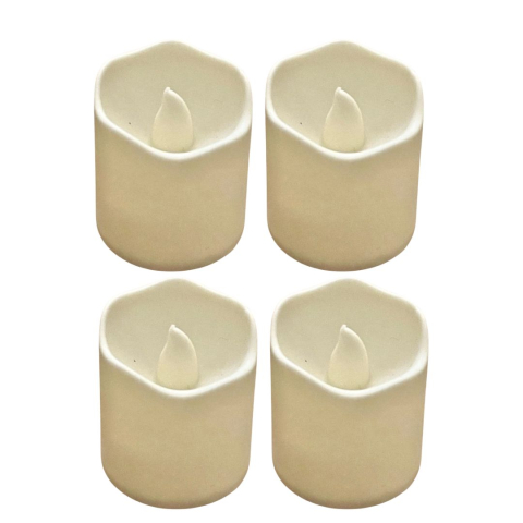 CASA & GRADINA - Set 4 lumanari decorative LED ivoire 3.9 x 3.6 cm, lumina galbena tip flacara, 8 baterii LR1130 AG10 incluse, pentru amenajare casa, mese si evenimente