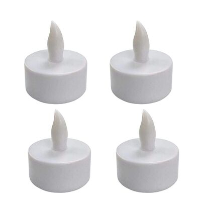 Set 4 lumanari LED albe 4.1 x 3.9 cm, iluminare galbena cu efect de flacara, 12 baterii LR41 AG3 incluse, pentru amenajare masa, casa si petreceri