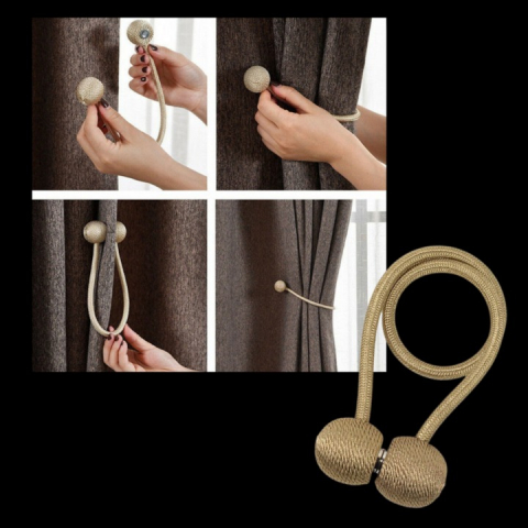 Set 4 magneti decorativi pentru perdele si draperii, tip snur, poliester, 44 cm - Maro deschis [3]