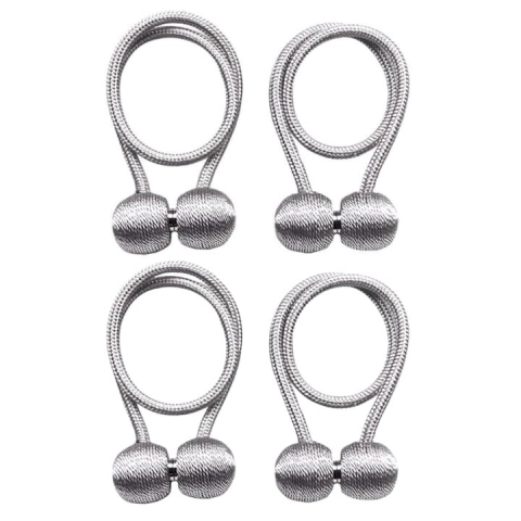 Magneti draperii - Set 4 magneti decorativi pentru perdele si draperii, tip snur, poliester, 44 cm - Gri