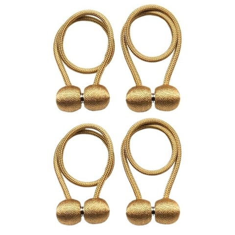 CASA & GRADINA - Set 4 magneti decorativi pentru perdele si draperii, tip snur, poliester, 44 cm - Maro deschis