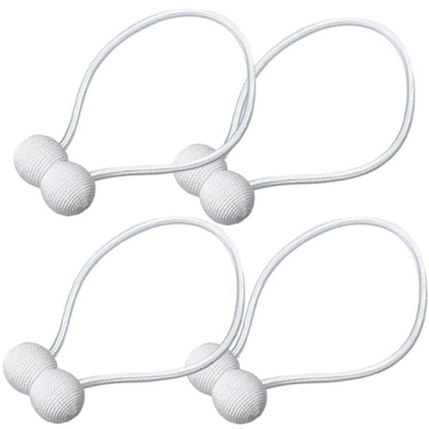 Magneti draperii - Set 4 magneti decorativi pentru perdele si draperii, tip snur, poliester, 44 cm - Alb