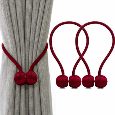 Set 4 magneti decorativi pentru perdele si draperii, tip snur, poliester, 44 cm - Rosu [1]