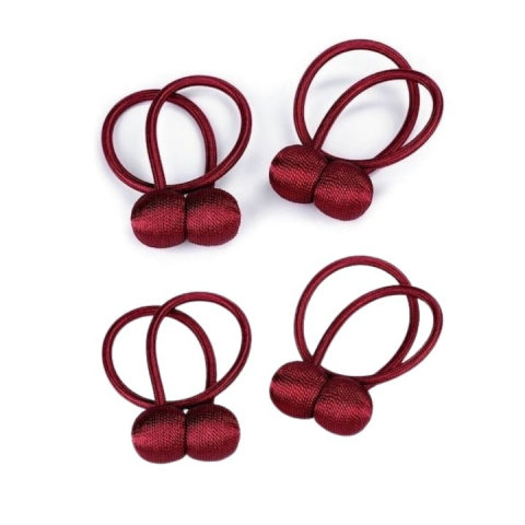Magneti draperii - Set 4 magneti decorativi pentru perdele si draperii, tip snur, poliester, 44 cm - Rosu
