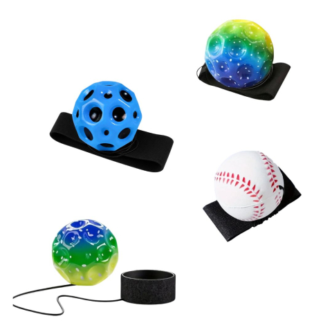 JOCURI ȘI JUCĂRII - Set 4 mingi antistres pentru distractie interactiva, 2 verzi multicolor, 1 albastra si 1 model baseball alb-rosu, 66 mm