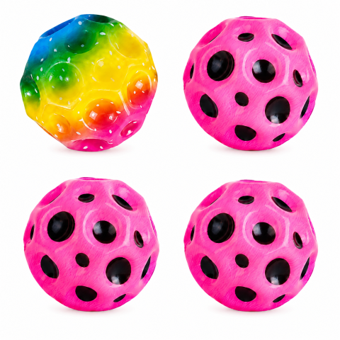 JOCURI ȘI JUCĂRII - Set 4 mingi antistres roz si multicolor 6 cm, 3 roz + 1 multicolor, jucarii senzoriale din poliuretan moale, saltarete pentru distractie, relaxare si stimulare tactila
