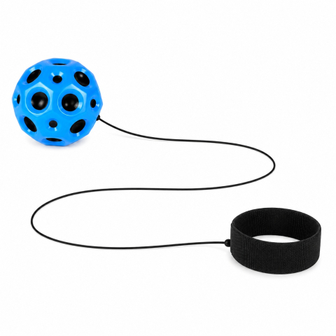 Set 4 mingi cu elastic si bratara pentru mana, 2 model baseball alb-rosu, Space Moon Ball albastra si verde multicolor, 66 mm [2]