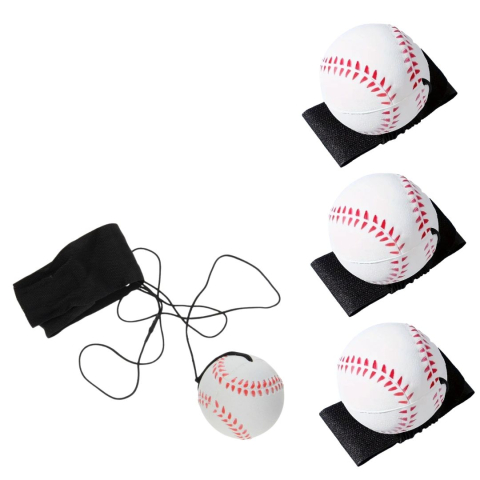 JOCURI ȘI JUCĂRII - Set 4 mingi saltarete hiperelastice model baseball cu bratara pentru incheietura, Space Moon Ball antistres, diametru 60 mm, alb cu rosu