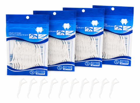 Set 4 pachete ata dentara cu maner, alb, 24 bucati/pachet, 96 bucati total [2]