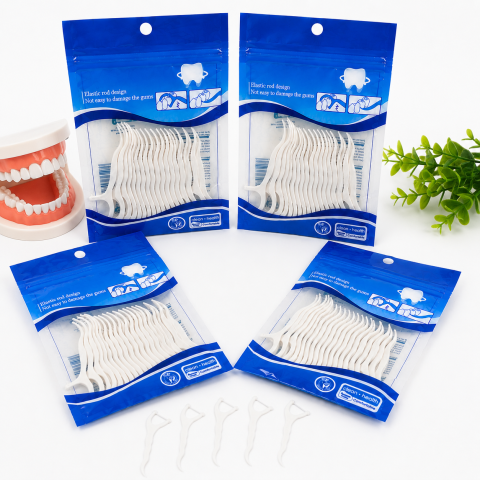 Set 4 pachete ata dentara cu maner, alb, 24 bucati/pachet, 96 bucati total [1]