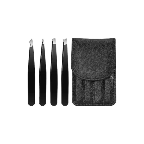 COSMETICE - Set 4 pensete profesionale pentru gene si sprancene, din otel inoxidabil, 9.6x1x0.4 cm, negre – precizie si eleganta in fiecare detaliu