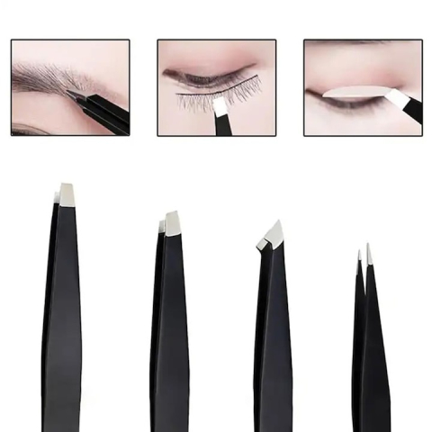 Set 4 pensete profesionale pentru gene si sprancene, din otel inoxidabil, 9.6x1x0.4 cm, negre – precizie si eleganta in fiecare detaliu [3]