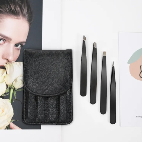 Set 4 pensete profesionale pentru gene si sprancene, din otel inoxidabil, 9.6x1x0.4 cm, negre – precizie si eleganta in fiecare detaliu [7]