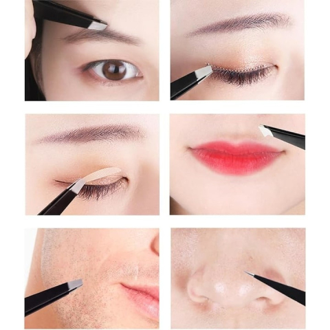 Set 4 pensete profesionale pentru gene si sprancene, din otel inoxidabil, 9.6x1x0.4 cm, negre – precizie si eleganta in fiecare detaliu [1]