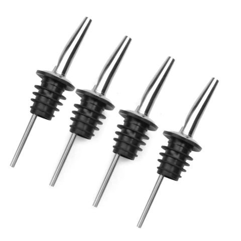 Set 4 picuratoare profesionale negre 10.5 cm, diametru 2.5 cm, dopuri dozatoare din inox cu etansare din silicon pentru bauturi