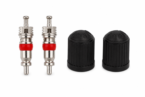 Alte articole auto - Set accesorii pentru valve Schrader, 2 miezuri ventil metalice si 2 capace negre de protectie