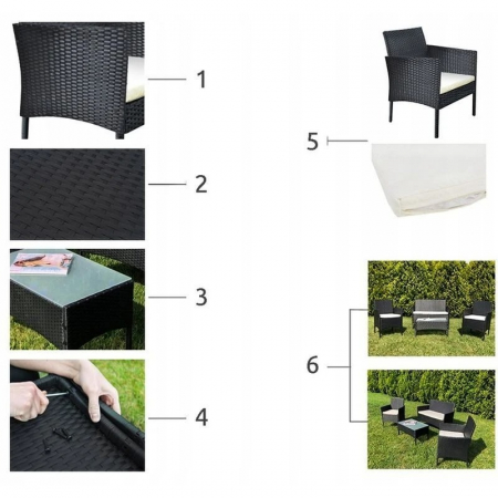 Set mobilier complet de gradina din 4 piese,2 fotolii, 1 canapea,1 masuta - Negru [4]