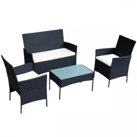 CASA & GRADINA - Set mobilier complet de gradina din 4 piese,2 fotolii, 1 canapea,1 masuta - Negru