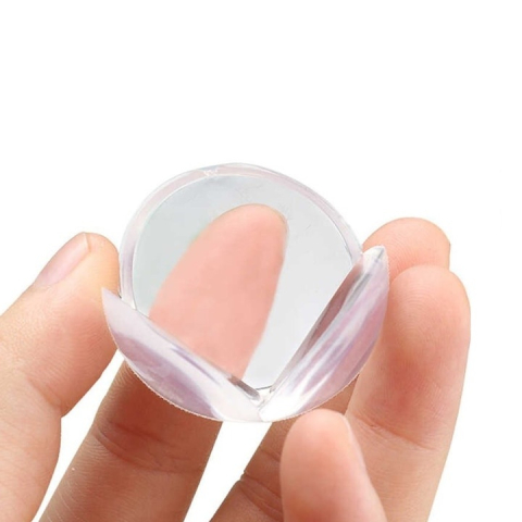 Set 4 protectii pentru colturi mobilier, rotunde, silicon moale, adeziv inclus, pentru siguranta copiilor, transparent [7]