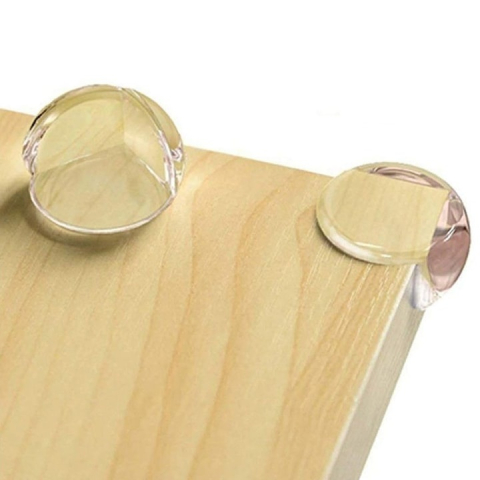 Set 4 protectii pentru colturi mobilier, rotunde, silicon moale, adeziv inclus, pentru siguranta copiilor, transparent [4]