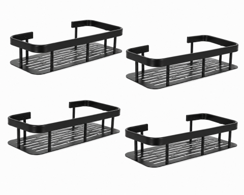 Set 4 rafturi suspendate pentru baie, metal, montare pe perete, 30 x 13 x 4,7 cm fiecare, capacitate 10 kg/raft, negre [3]