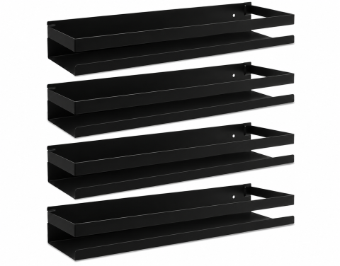 CASA & GRADINA - Set 4 Rafturi Suspendate pentru Baie si Bucatarie, Otel Inoxidabil, Capacitate 10 kg fiecare, 50 x 10.5 x 6 cm, Negru