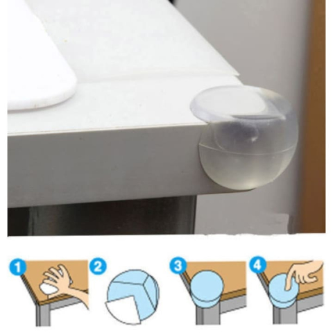 Set 4 sigurante pentru colturile mobilei, protectie impotriva accidentarilor la copii, din silicon moale, montare cu banda adeziva, alb [4]