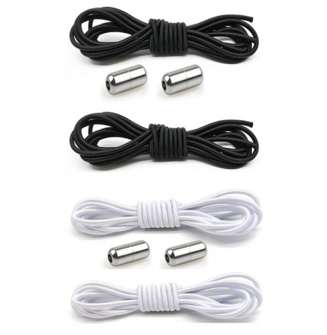 Accesorii incaltaminte - Set 4 sireturi elastice cu sistem de prindere, capsula metalica - Alb, negru