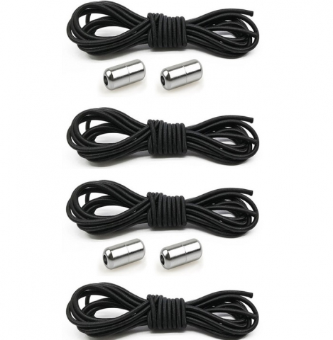 Accesorii incaltaminte - Set 4 sireturi elastice cu sistem de prindere, capsula metalica - Negru