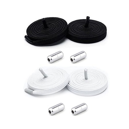 Accesorii incaltaminte - Set 4 sireturi reglabile cu 4 prinderi metalice la capete, 2 albe, 2 negre
