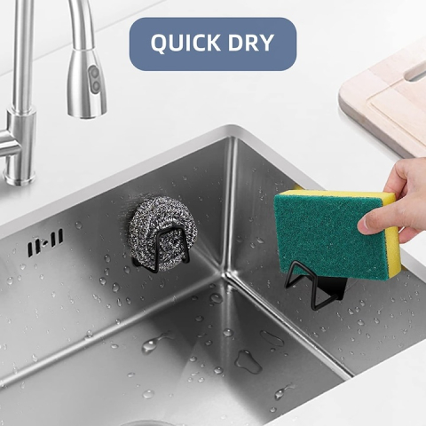 Set 4 suporturi autoadezive pentru burete, 2 negre si 2 argintii, inox rezistent la apa, montare cu adeziv 3M, organizator chiuveta cu drenaj rapid [7]