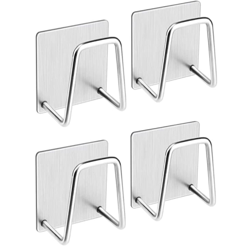 CASA & GRADINA - Set 4 suporturi autoadezive pentru burete, inox rezistent la apa, montare cu adeziv 3M, organizator chiuveta cu drenaj rapid si ventilatie, argintiu