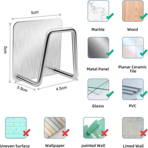 Set 4 suporturi autoadezive pentru burete, inox rezistent la apa, montare cu adeziv 3M, organizator chiuveta cu drenaj rapid si ventilatie, argintiu [1]