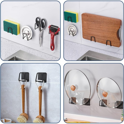 Set 4 suporturi autoadezive pentru burete, otel inoxidabil rezistent la apa, montare cu adeziv 3M, organizator chiuveta bucatarie, ventilatie si drenaj rapid, negru [7]