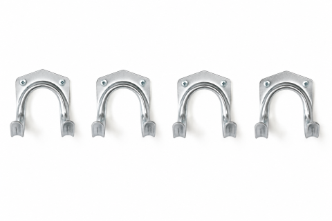 Set 4 suporturi metalice pentru furtun și unelte, montare pe perete, 7 x 5,5 x 6,5 cm fiecare, oțel galvanizat, argintiu, șuruburi incluse [6]