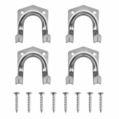 Set 4 suporturi metalice pentru furtun și unelte, montare pe perete, 7 x 5,5 x 6,5 cm fiecare, oțel galvanizat, argintiu, șuruburi incluse [1]