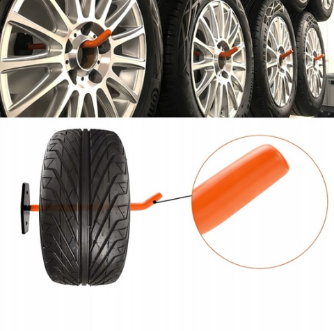 Set 4 suporturi pentru depozitare scule, anvelope, jante, biciclete, otel/PVC, montare pe perete, greutate suportata 40 kg, negru/portocaliu [1]