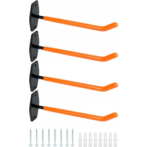 Set 4 suporturi pentru depozitare scule, anvelope, jante, biciclete, otel/PVC, montare pe perete, greutate suportata 40 kg, negru/portocaliu [13]
