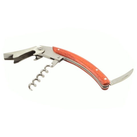 Set 4 tirbusoane multifunctionale inox si lemn, deschizator vin bere si cutit folie, 11 cm [3]