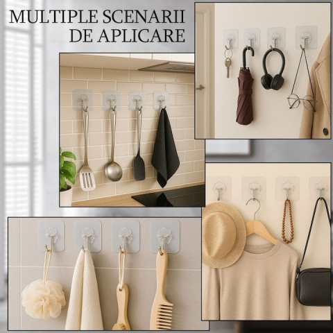 Set 40 carlige adezive transparente, rezistente, multifunctionale, plastic, metal [5]