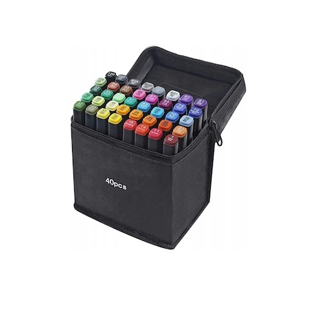 Set pictură și desen - Set de 40 markere colorate,1 varf rotund subtire,1 varf inclinat gros,geanta depozitare inclusa