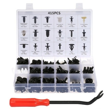 Alte articole auto - Set 415 clipsuri/ cleme auto de fixare, 18 dimensiuni, universale, plastic + 1 extractor metalic