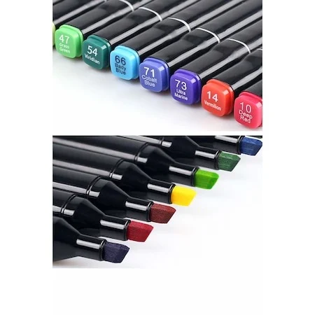 Set 48 markere colorate cu doua capete, varf fin 1 mm si tesit 3-6 mm, suport organizator compartimentat si geanta [4]