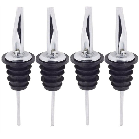 CASA & GRADINA - Set 4x Dop cu picurator pentru bauturi, otel inoxidabil, 10.8 x 2.9 cm, negru
