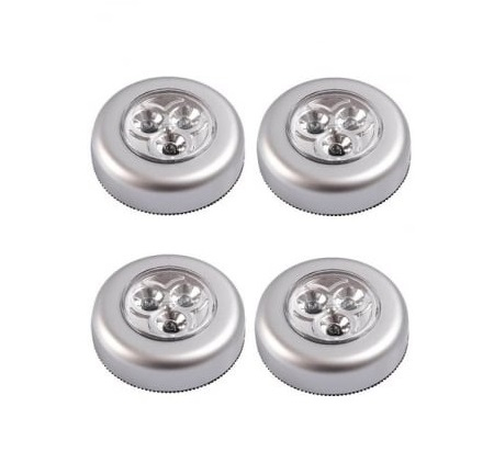 ELECTRONICE - Set 4x Lampa universala autoadeziva cu 3 LED-uri, utilizare baterii de tip AAA - Argintiu