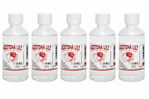 Ojă și Lac unghii - Set 5 Acetone Lily pentru indepartarea ojei, recipiente din sticla, 50 ml fiecare