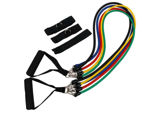 Set 5 benzi elastice fitness cu rezistenta, extensibile, cu manere, antrenament forta, acasa, sala, multicolor [2]
