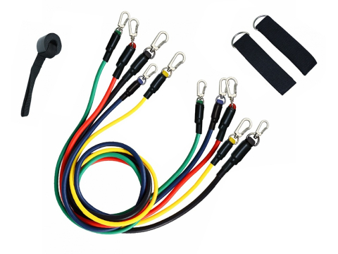 Set 5 benzi elastice fitness cu rezistenta, extensibile, cu manere, antrenament forta, acasa, sala, multicolor [3]